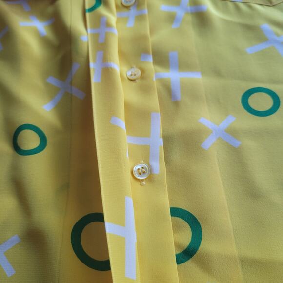 Saks Fifth Avenue Silk Yellow Collard Button Top Size 8 - Picture 4 of 7